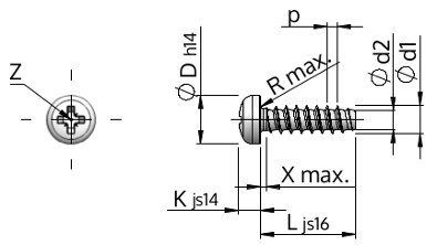 Šroub s čočkovou, cylindrickou hlavou a křížovou drážkou Z, WN5412, STP22