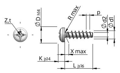 Linsecylinderhovedskrue med Z-krydskærv-iskruning, WN1412, STP22A