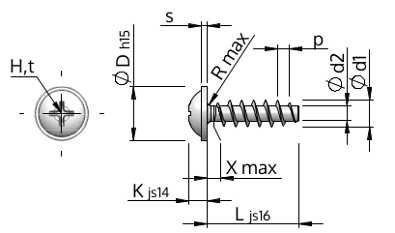 Винт с линзообразной головкой с напрессованной шайбой и крестообразным приводом Phillips, WN1411, STP31A