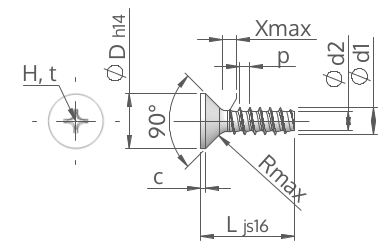 Śruba stożkowa z nacięciem krzyżowym H, WN5454 / WN1443 / WN1413, STP33