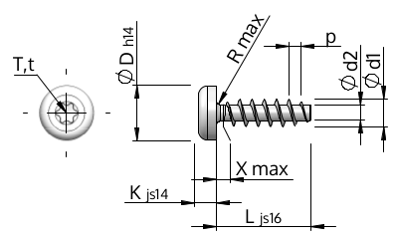 Винт с линзообразной цилиндрической головкой с внутренним приводом Торкс, WN1452, STP39A