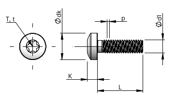 Šroub s čočkovou, cylindrickou hlavou a drážkou Torks, , STM39