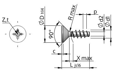             Винт с потайной головкой и с крестообразным приводом Posidrive
      , WN1413, STP23A