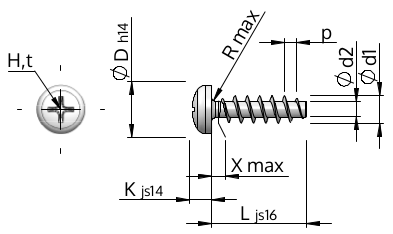 Linsecylinderhovedskrue med H-krydskærv-iskruning, WN1412, STP32A